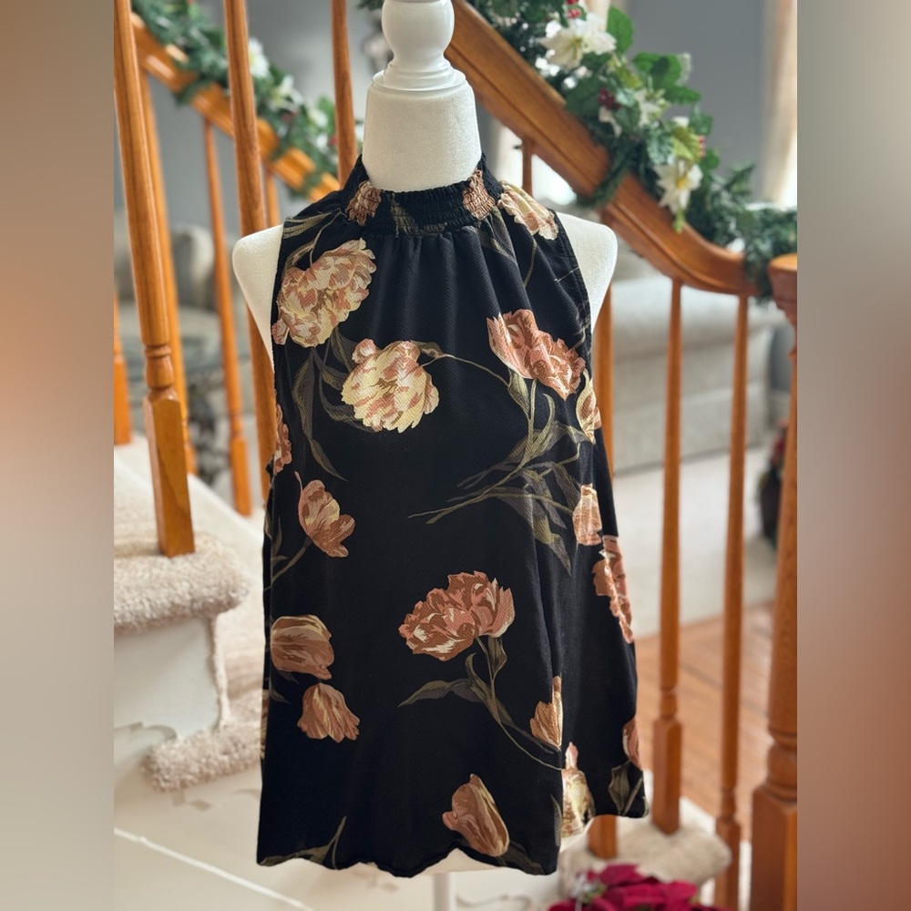 A New Day Black Blouse with Floral Design